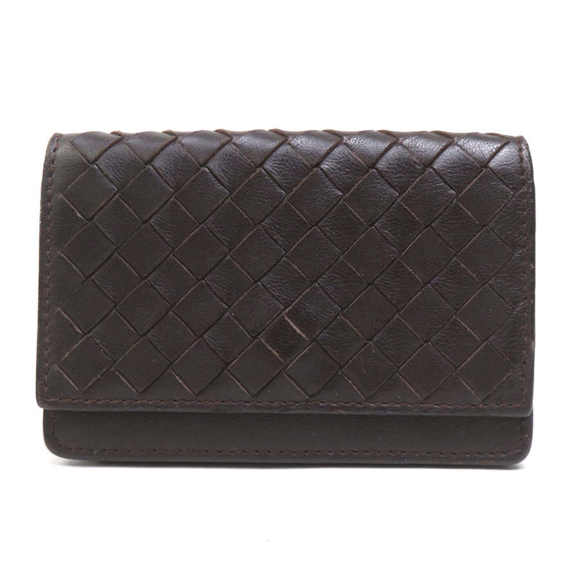 Bottega Veneta Business Card Holder/Card Case, Intrecciato Leather, Brown, Fo...